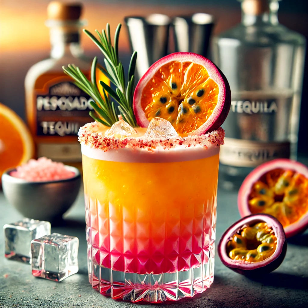 Tequila Sunrise with Strawberry Himalayan Salt Rim