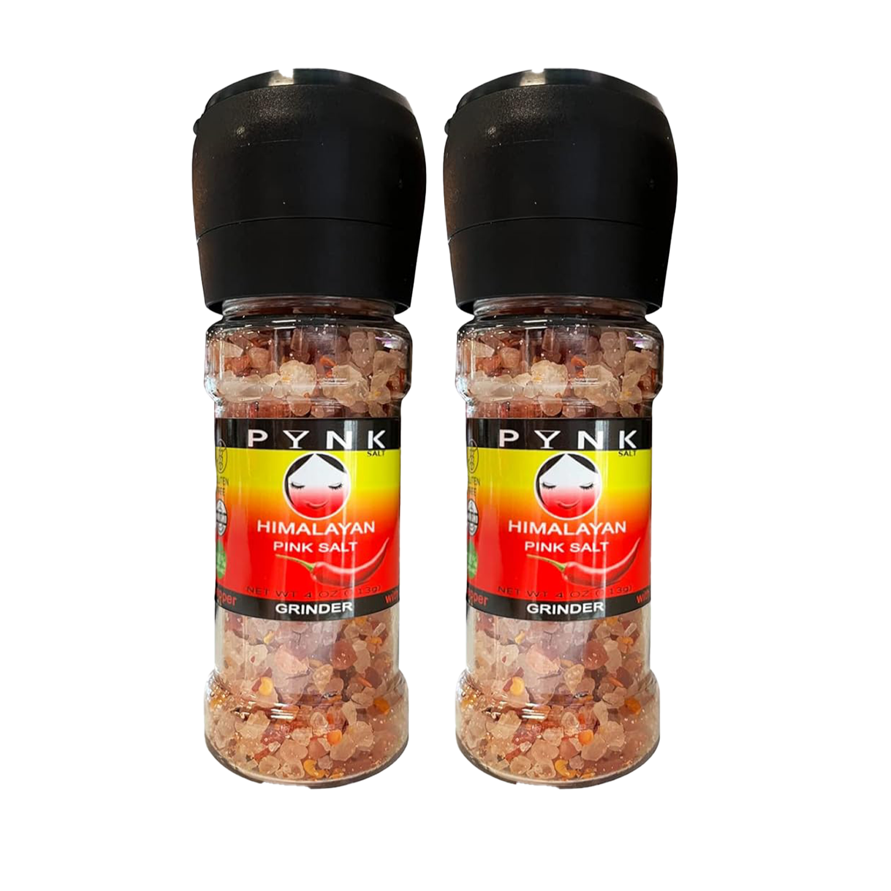 Himalayan Pink Salt with Chili Pepper Grinder 2 Pack